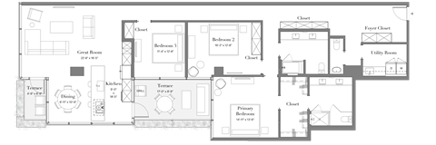 Floor plan for 3 beds, 2.5 baths, 2038 sqft